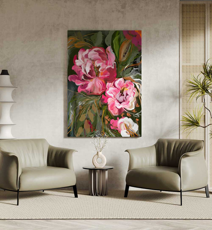 EXPRESSIVE PINK PEONIES , FLORAL FLOWER PAINTINGS