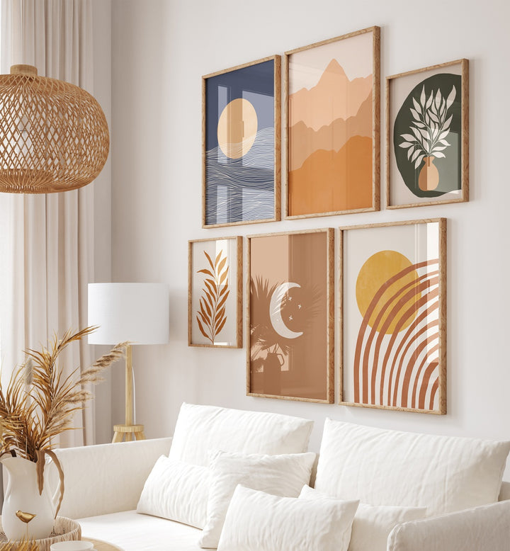 Transform your space with the EARTH TONES GALLERY WALL, featuring sophisticated art prints for cozy gallery walls.