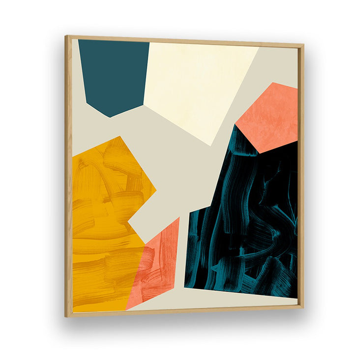ECKEN III, ABSTRACT PAINTINGS by Ana Rut Bre features vibrant colors and geometric shapes in a stylish oak frame.