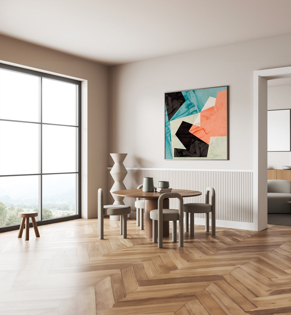 Elevate your interior with ECKEN IV, ABSTRACT PAINTINGS by Ana Rut Bre, showcasing vibrant colors and dynamic forms.