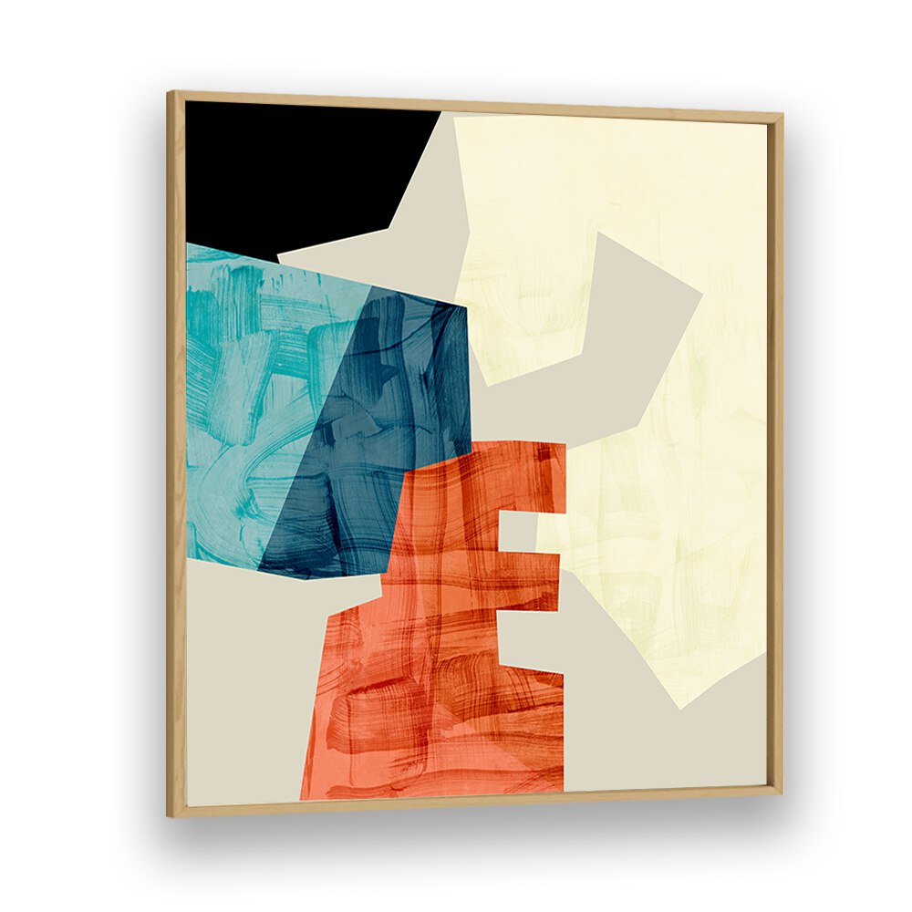 Bright and colorful ECKEN KOPIE V, ABSTRACT PAINTINGS by Ana Rut Bre in a sleek oak frame, perfect for modern decor.