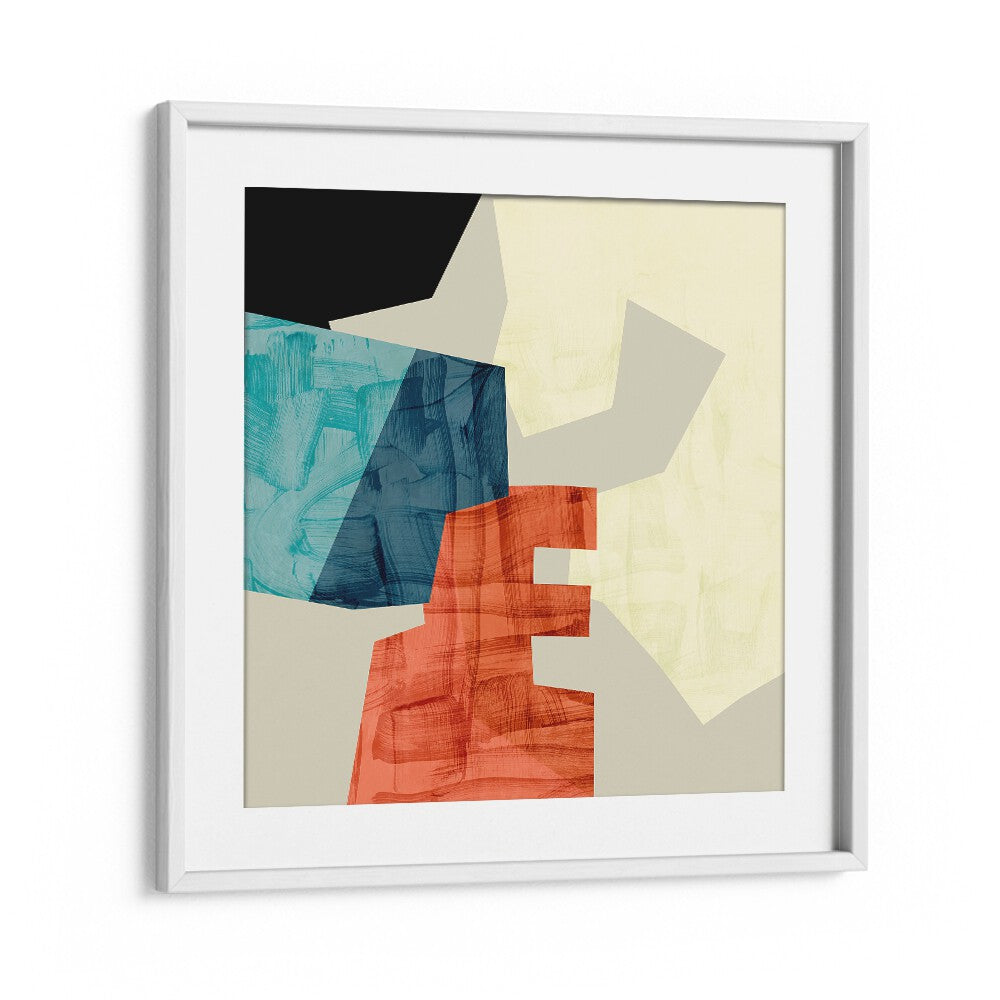 ECKEN KOPIE V, ABSTRACT PAINTINGS by Ana Rut Bre features vibrant colors in a modern white frame, perfect for any space.