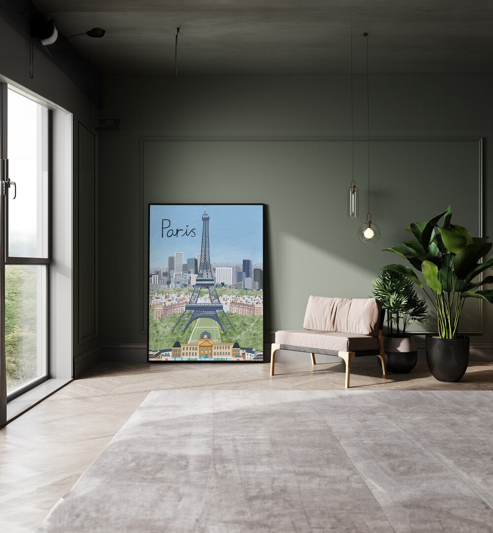 Transform your space with the EIFFEL TOWER WITH PARIS CITY, TRAVEL POSTERS by Carla Daly, showcasing Paris's iconic skyline.