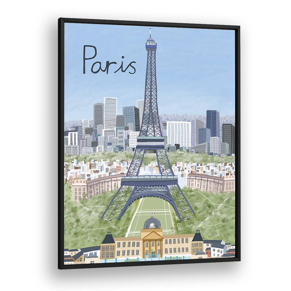 Framed EIFFEL TOWER WITH PARIS CITY, TRAVEL POSTERS by Carla Daly, showcasing Paris's enchanting skyline.