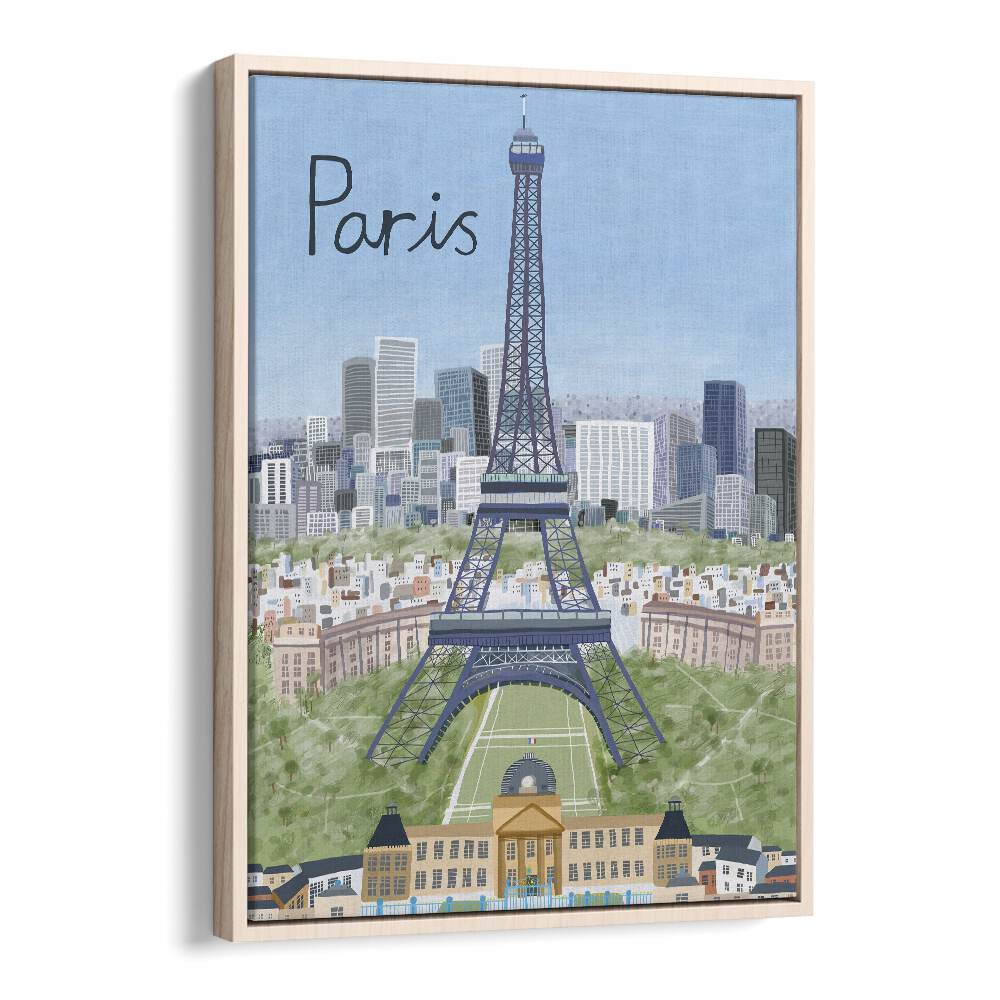 Eiffel Tower with Paris cityscape in a charming travel poster by Carla Daly, perfect for home decor.