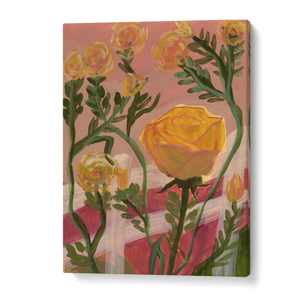 Captivating YELLOW ROSES, FLORAL FLOWER PAINTINGS by Eleanor Baker, showcasing vibrant yellow blooms and lush greenery.