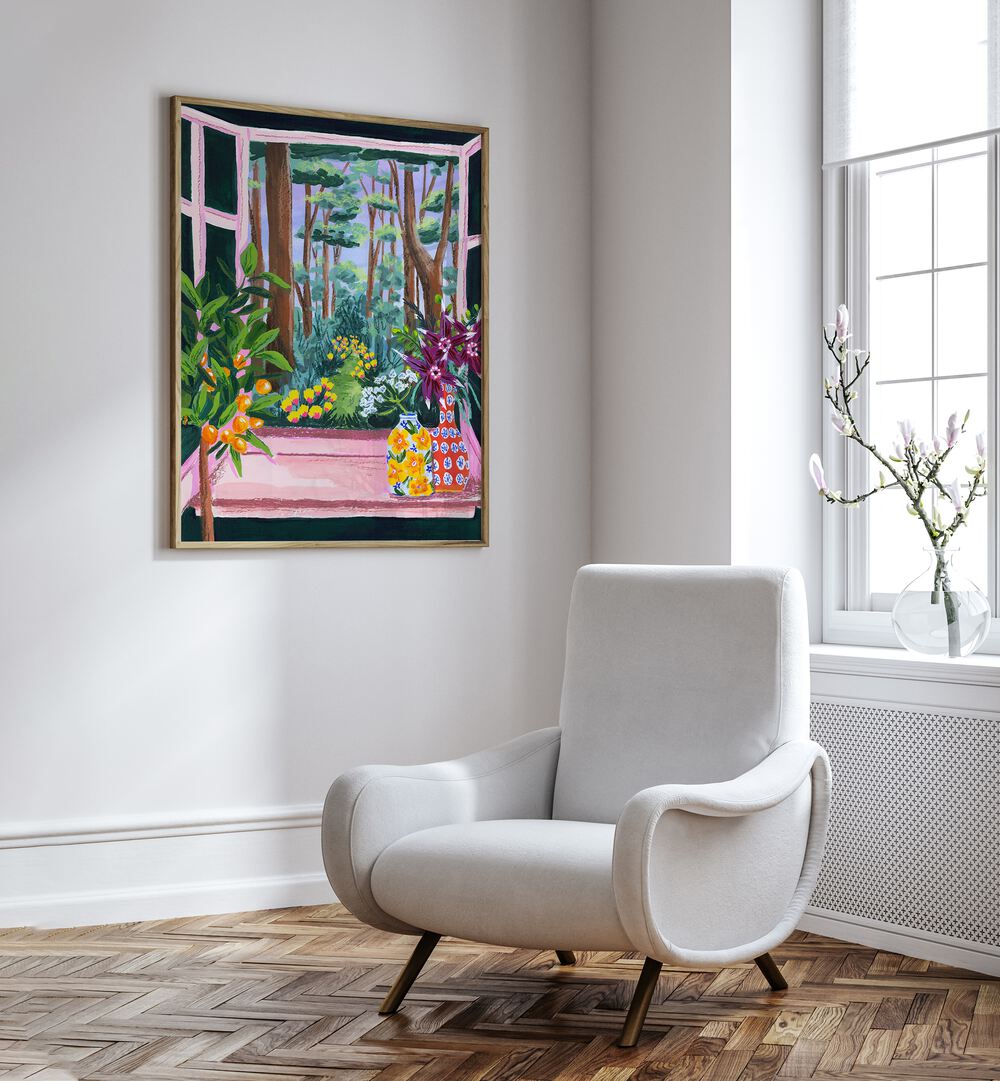 Bright and colorful ENCHANTED GARDEN, LANDSCAPE PAINTINGS by Sarah Gesek transform your living space beautifully.