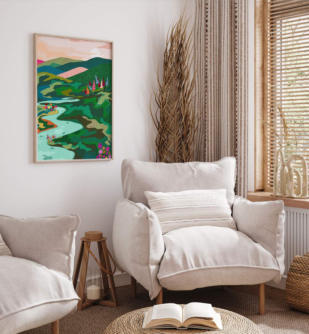 Transform your space with ENDLESS LOVE, LANDSCAPE PAINTINGS by Uma Gokhale, showcasing serene nature in vibrant colors.