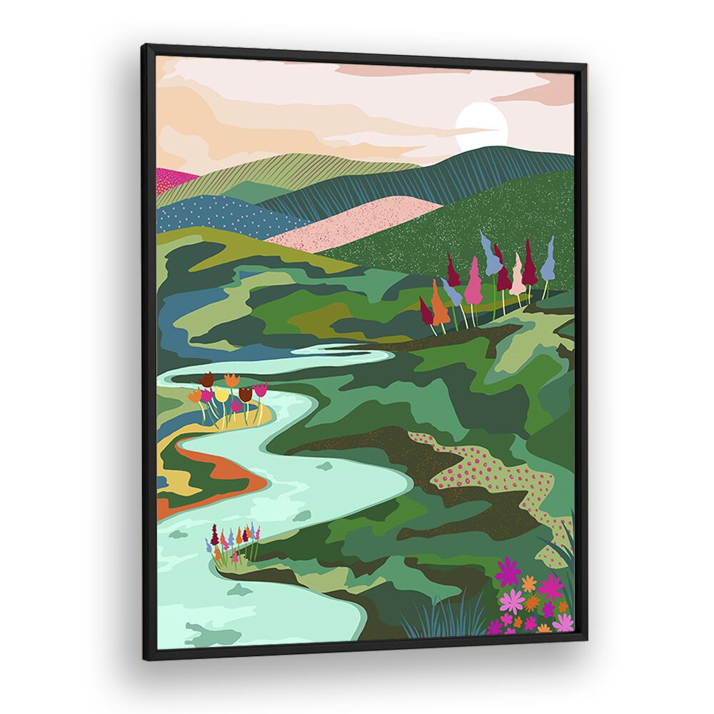 Transform your space with ENDLESS LOVE, LANDSCAPE PAINTINGS by Uma Gokhale, featuring serene nature in vibrant colors.