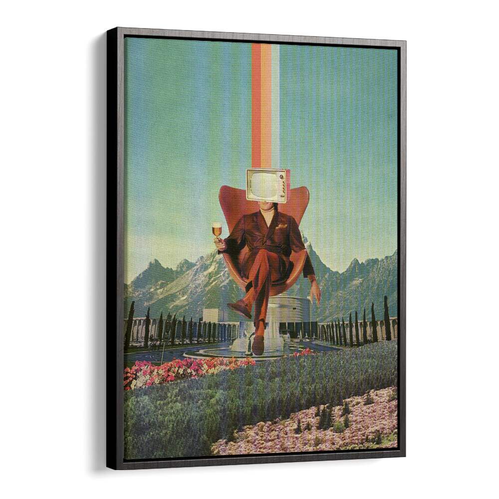 Frank Moth's ENEMY, SURREAL ART PRINTS features a captivating figure with a TV head in a surreal landscape.