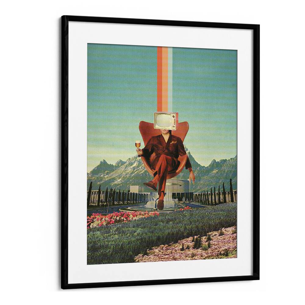Frank Moth's ENEMY, SURREAL ART PRINTS showcase a captivating surreal scene in a sleek black frame.