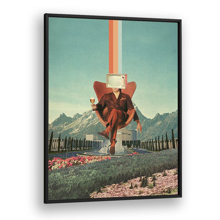 Surreal art print "ENEMY" by Frank Moth features a figure with a TV head, blending imagination and reality.