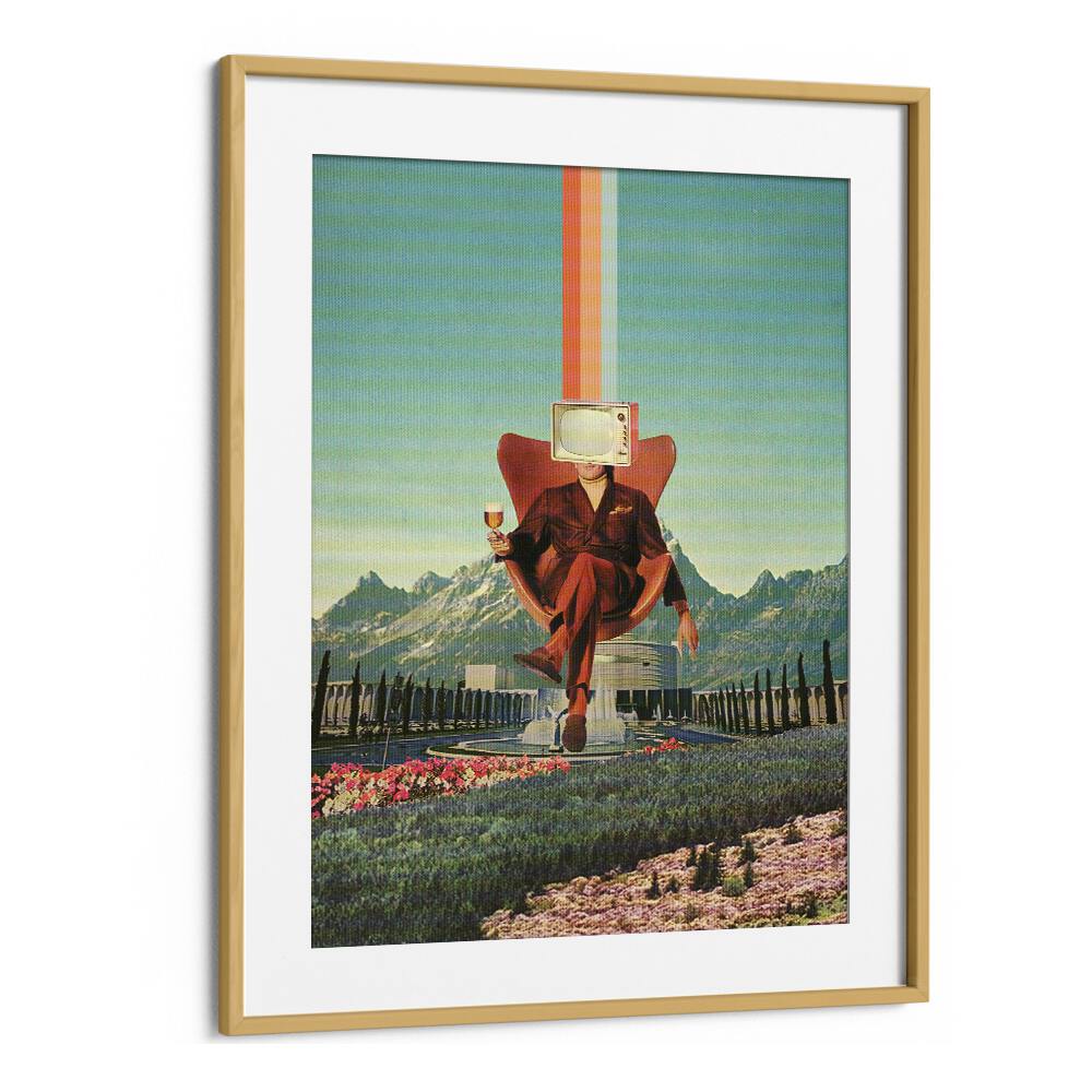 Surreal art print "Enemy" by Frank Moth, framed in oak, blends imagination with vibrant landscapes. Perfect for art lovers.