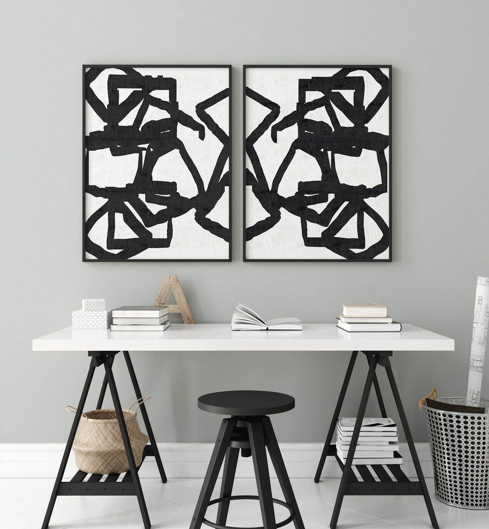 Sophisticated ENTANGLED FORMS SET, SET OF 2 PAINTINGS adds modern elegance to your home décor with intricate designs.