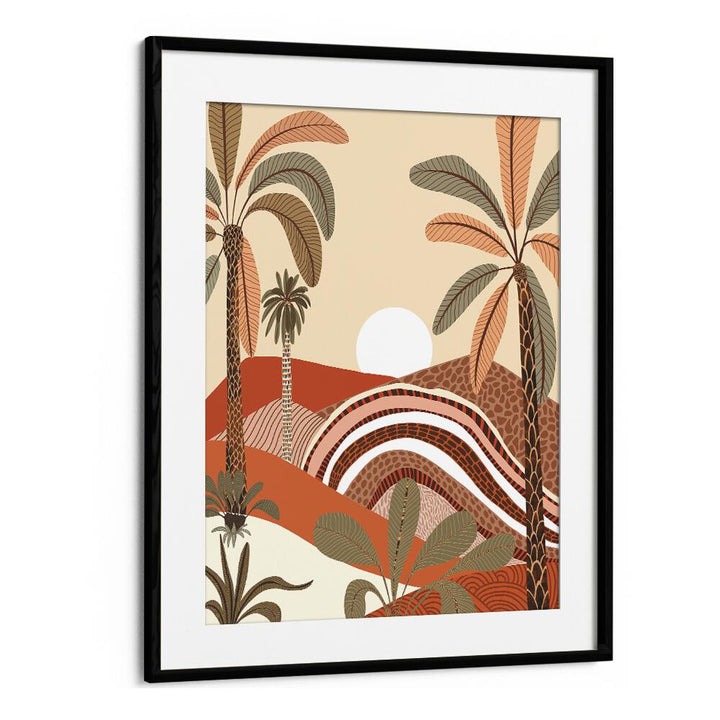 Stunning EPIPHANY BY UMA GOKHALE LANDSCAPE PAINTINGS in a black frame, showcasing vibrant nature-inspired art.