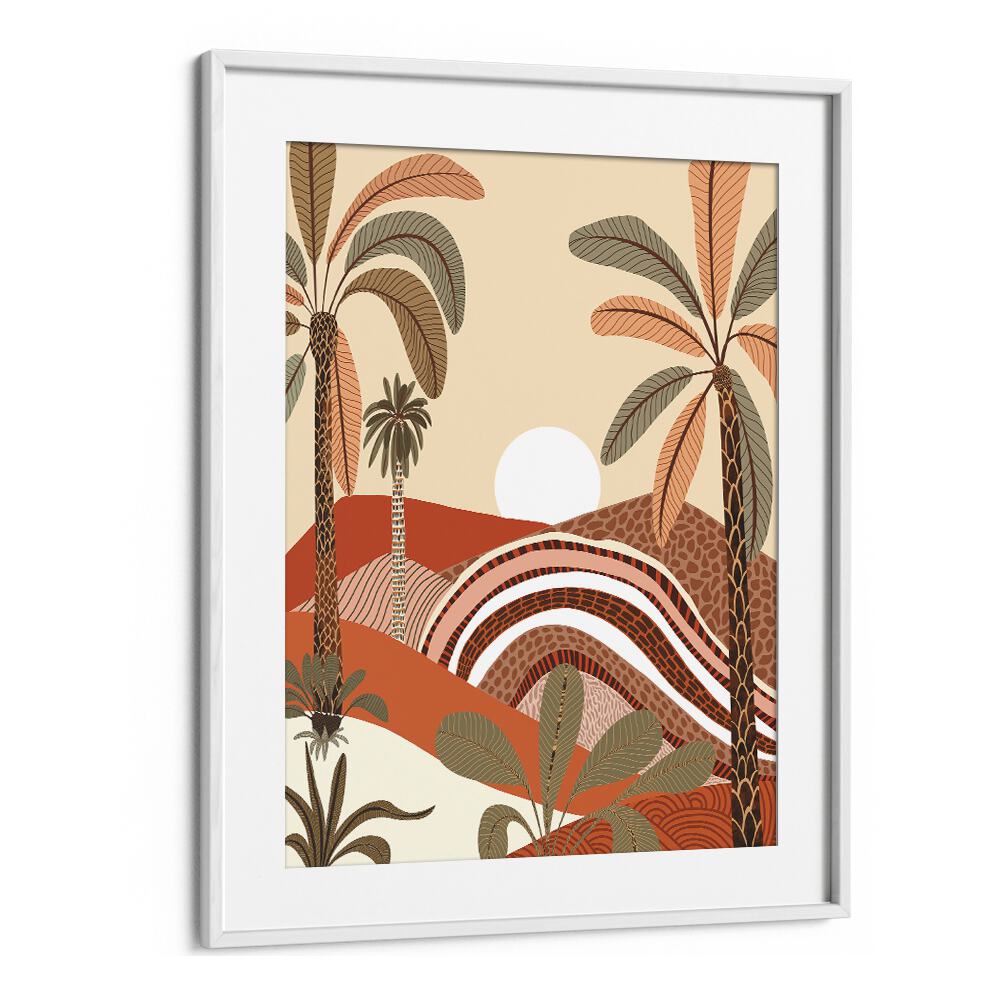 Vibrant EPIPHANY BY UMA GOKHALE landscape paintings in a white frame, perfect for enhancing any serene space.