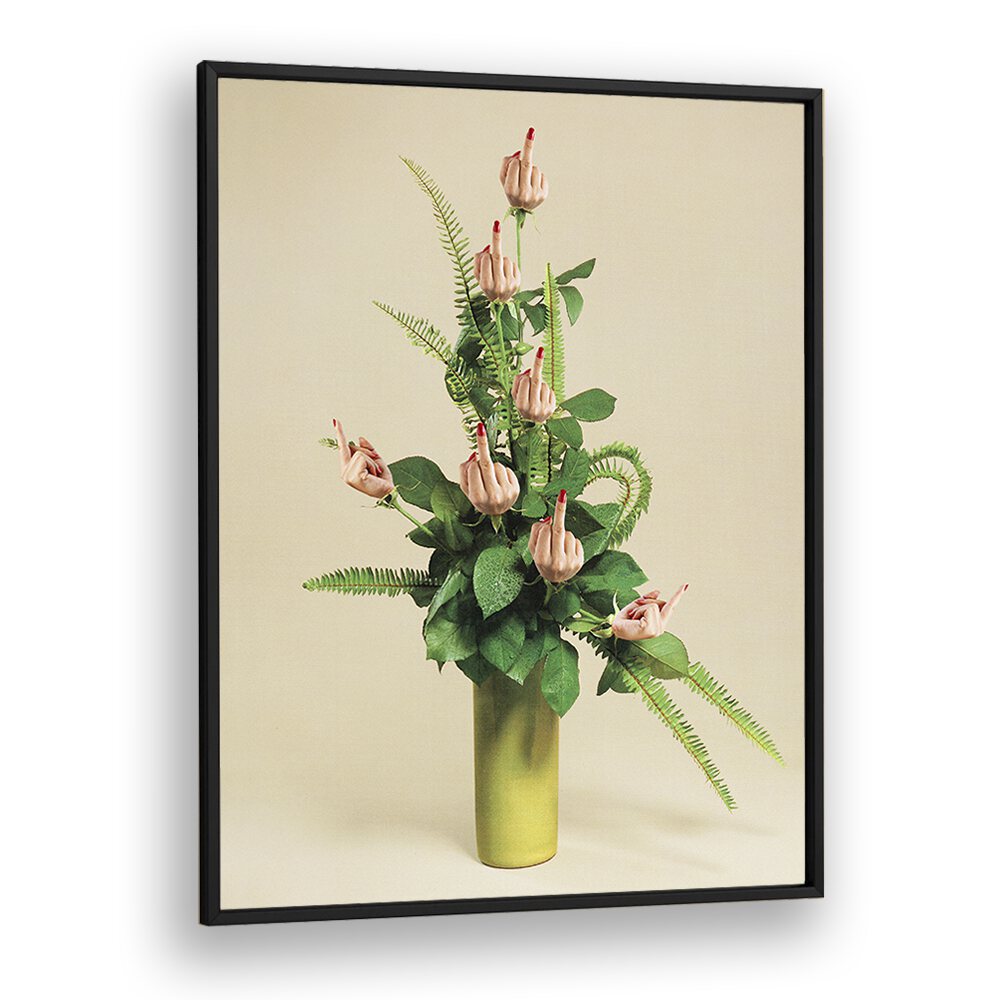 F U BOUQUET SURREAL PAINTING, SURREAL ART by Vertigo Artography features a unique floral arrangement in a vibrant vase.