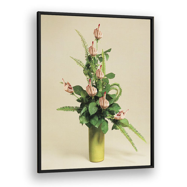 F U BOUQUET SURREAL PAINTING, SURREAL ART by Vertigo Artography features a unique floral arrangement in a vibrant vase.