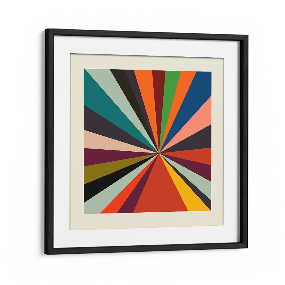 Colorful FACES STRIPES MINIMAL, ABSTRACT PAINTINGS in a black frame, elevating any art collection with vibrant elegance.