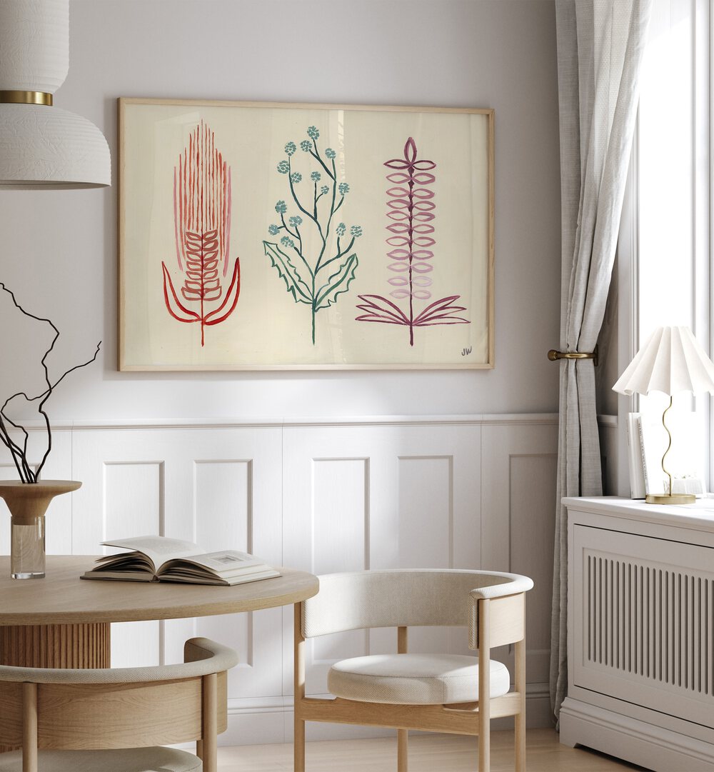 FALL SHAPES I, FLORAL FLOWER PAINTINGS, showcase vibrant colors and abstract floral designs perfect for any space.