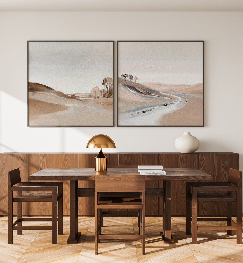 Elevate your decor with the FARM VIEW SET, SET OF 2 PAINTINGS, showcasing serene rural landscapes for a tranquil vibe.