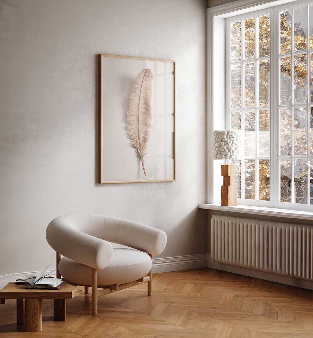 Stylish FEATHER II, BOHO ART PAINTINGS enhance your space with contemporary and bohemian design elements.