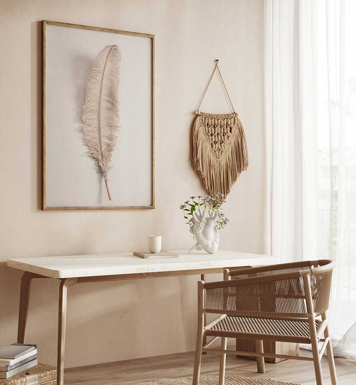 Stylish FEATHER II, BOHO ART PAINTINGS enhance your space with contemporary and bohemian design elements.