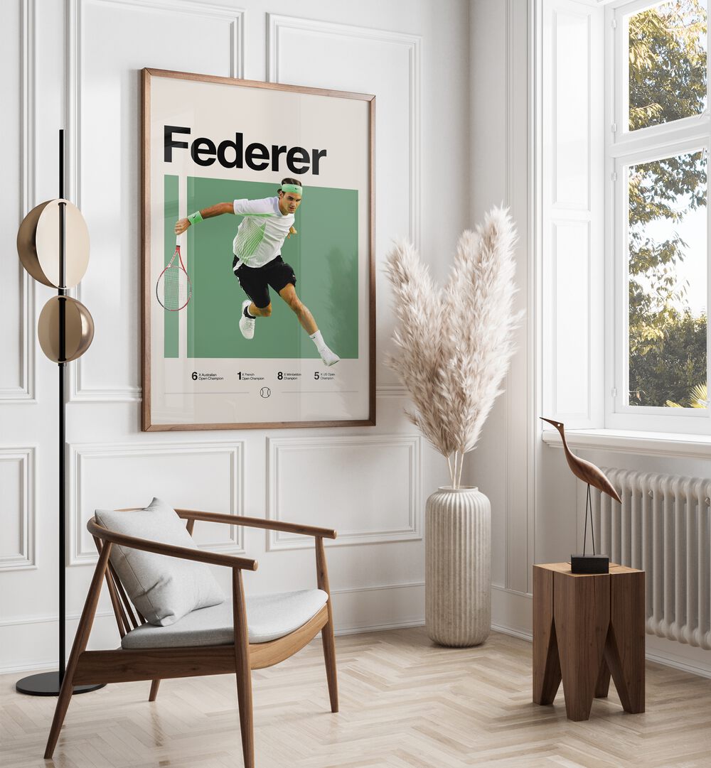 Federer Tennis Posters sports Artwork Placed on a wall In A Living Room