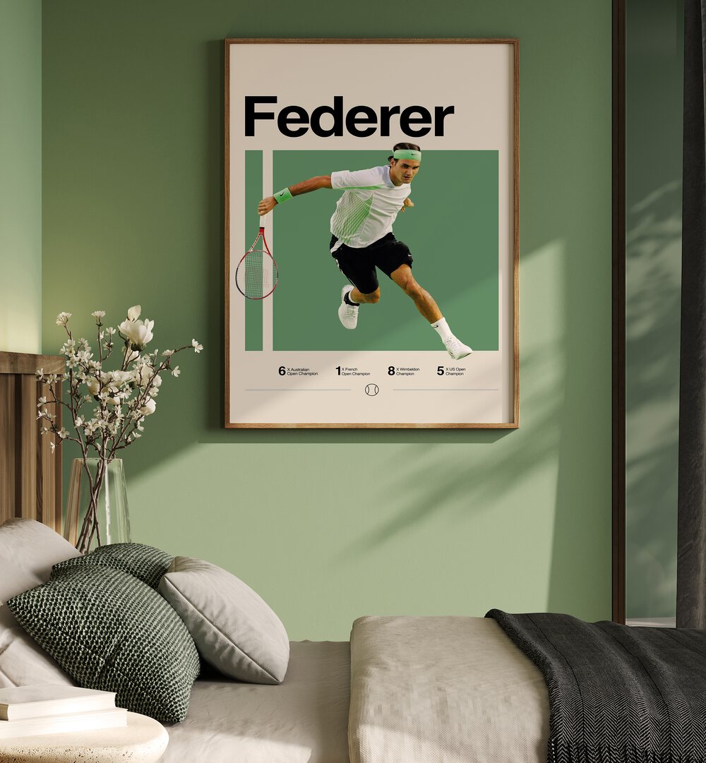 Federer Tennis Posters sports Artwork Placed on a wall In A Living Room
