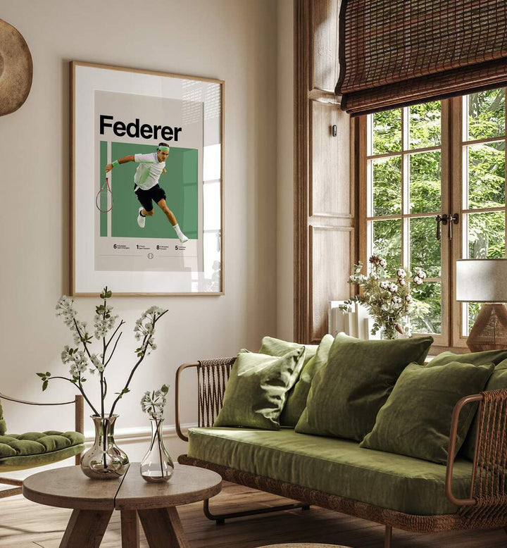 Federer Tennis Posters sports Artwork Placed on a wall In A Living Room