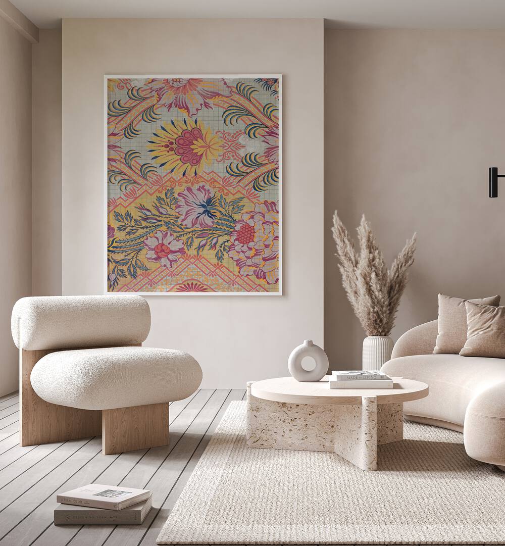 Colorful floral wall art, "FIERY FLORAL I , FLORAL FLOWER PAINTINGS," ignites your space with vibrant energy.