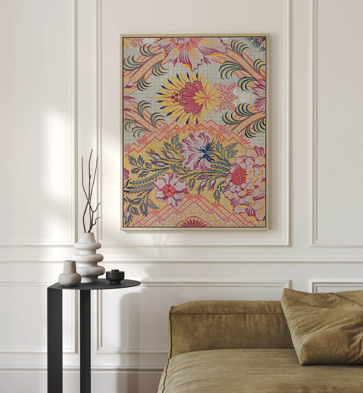 Vibrant FIERY FLORAL I wall art, showcasing captivating floral patterns in stunning colors for your space.