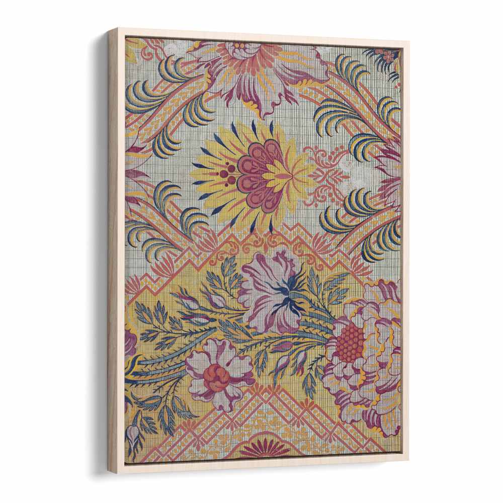 Vibrant FIERY FLORAL I, FLORAL FLOWER PAINTINGS in oak wood floater frame, perfect for igniting your space.