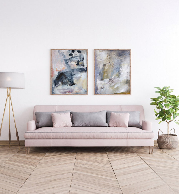 Stylish FLOATING LAYERS SET, SET OF 2 PAINTINGS enhances your living space with modern artistry and elegance.