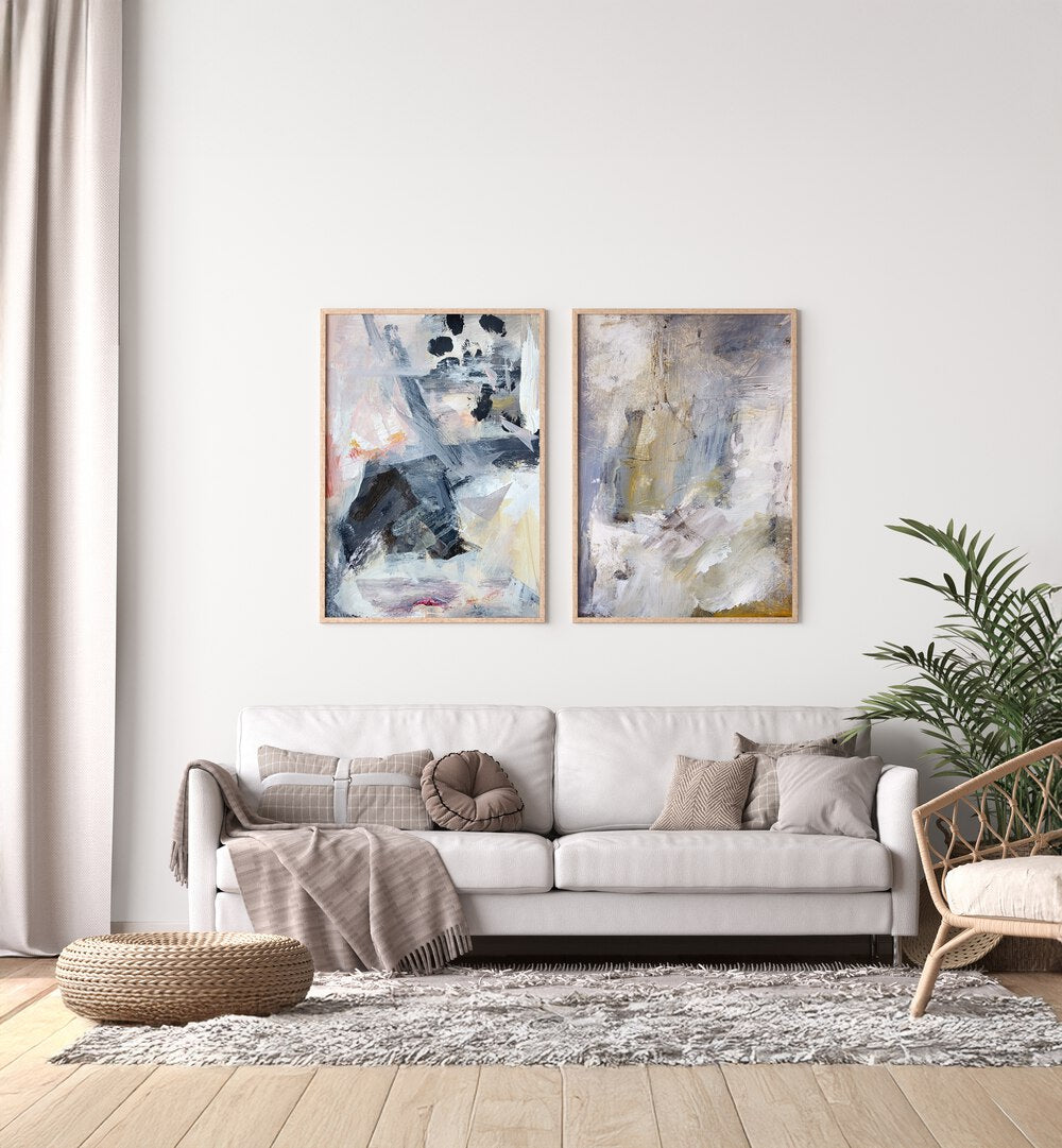 Elevate your decor with the FLOATING LAYERS SET, SET OF 2 PAINTINGS, showcasing captivating abstract artistry.