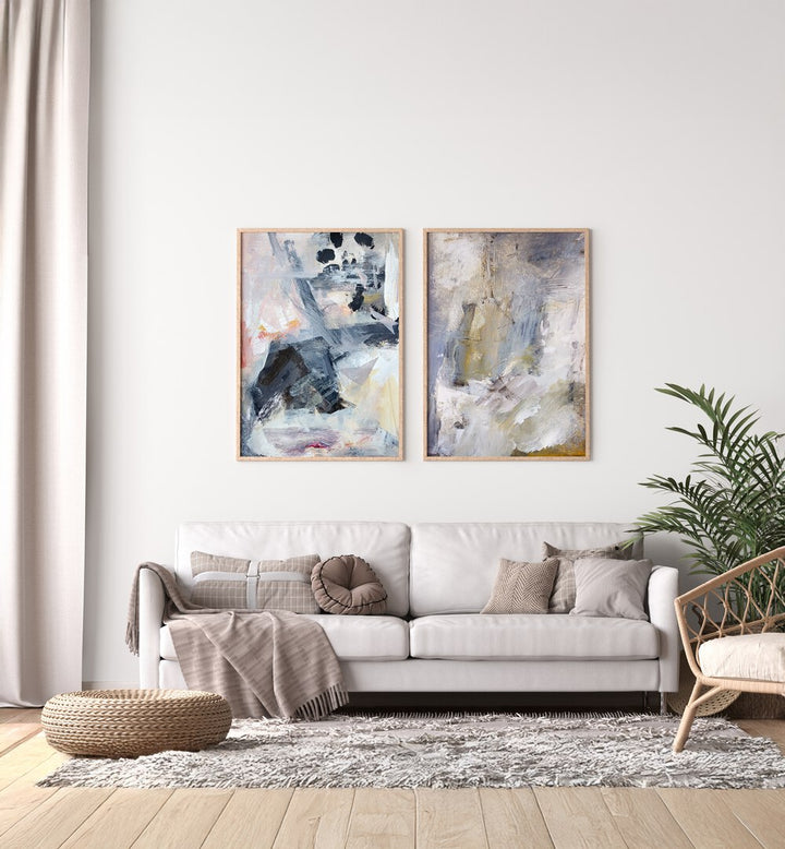 Elevate your decor with the FLOATING LAYERS SET, SET OF 2 PAINTINGS, showcasing captivating abstract artistry.