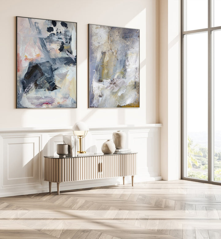 Elevate your decor with the FLOATING LAYERS SET, SET OF 2 PAINTINGS, showcasing stunning artistry for your home.