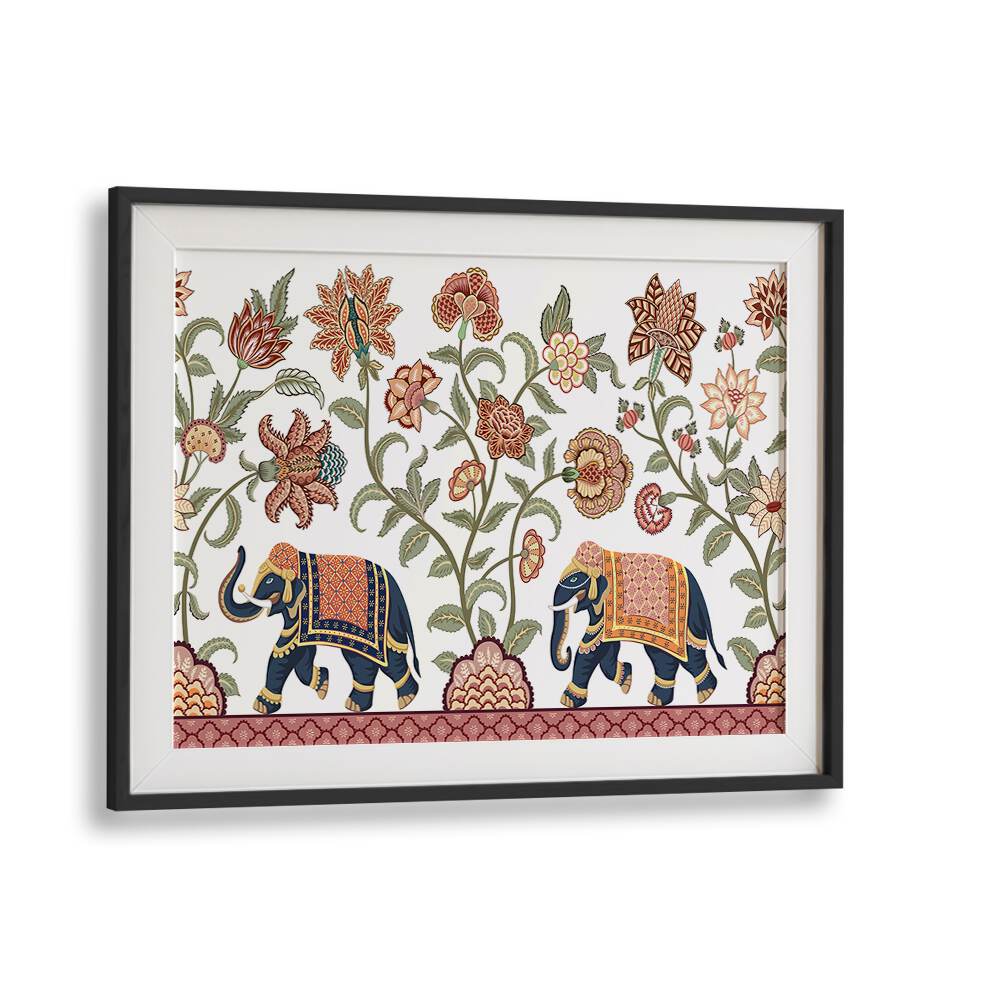 Elegant FLORAL SERENADE ELEPHANT'S SYMPHONY, INDIAN ART PAINTINGS showcasing intricate craftsmanship and vibrant colors.