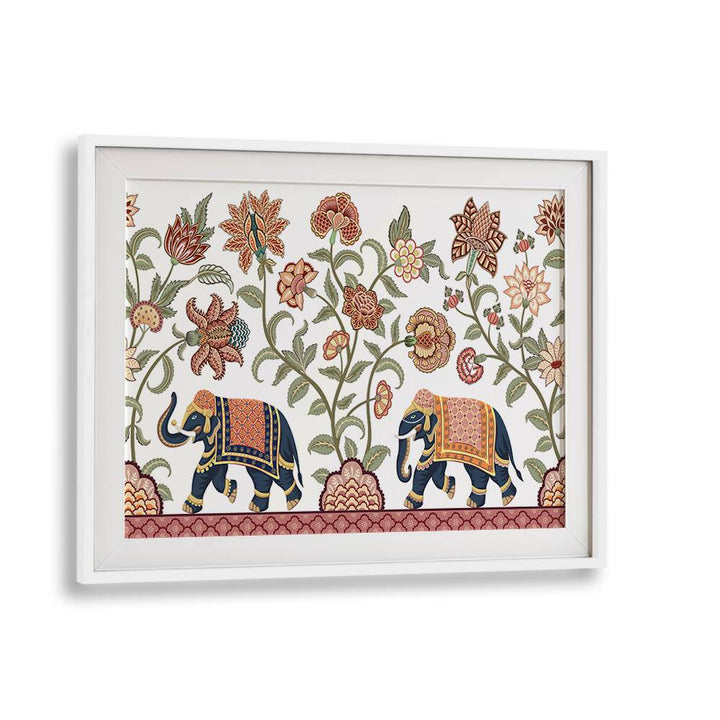 Floral Serenade Elephant's Symphony showcases vibrant Indian art paintings with intricate floral designs and elephants.