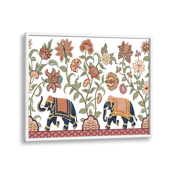 Discover the beauty of FLORAL SERENADE ELEPHANT'S SYMPHONY, INDIAN ART PAINTINGS featuring intricate designs and elephants.