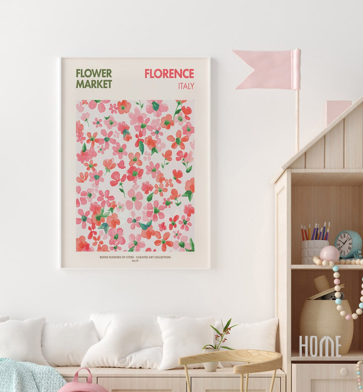 Bright and colorful, FLORENCE - FLOWER MARKET I FLORAL FLOWER PAINTINGS adds charm to any space with its enchanting design.