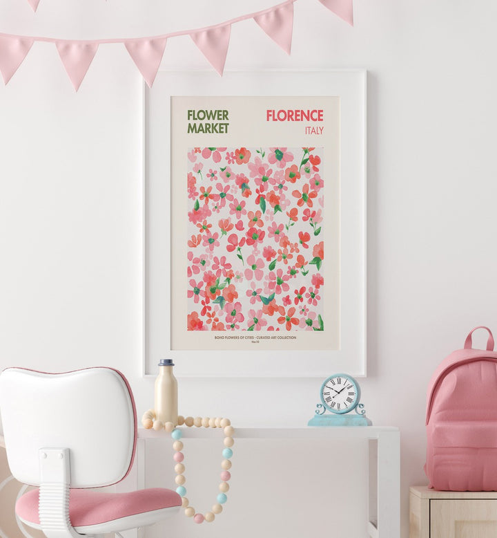 Bright and colorful "FLORENCE - FLOWER MARKET I FLORAL FLOWER PAINTINGS" artwork adds charm to any home decor.