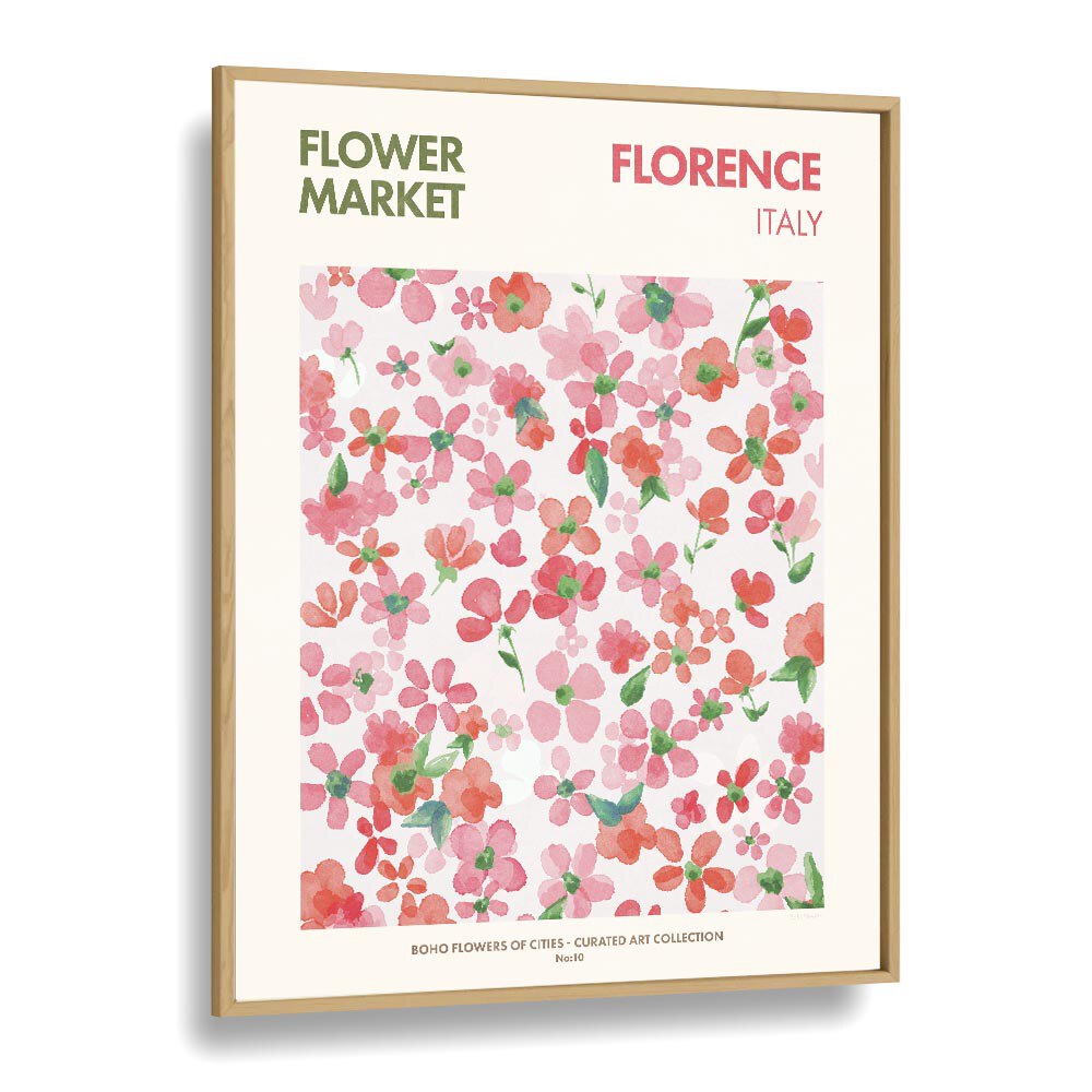 Vibrant FLORENCE - FLOWER MARKET I FLORAL FLOWER PAINTINGS showcasing botanical beauty in a stylish oak frame.