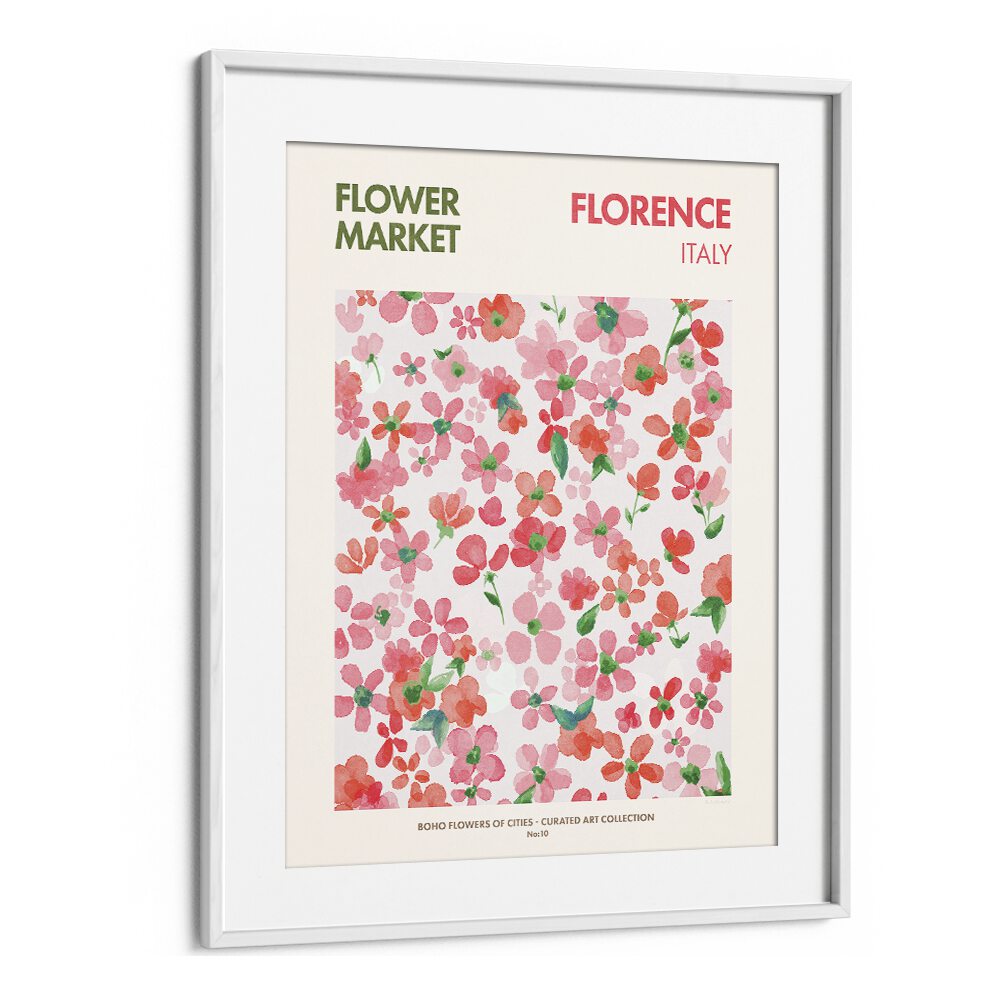 Vibrant FLORENCE - FLOWER MARKET I FLORAL FLOWER PAINTINGS in a white frame, perfect for adding charm to any space.