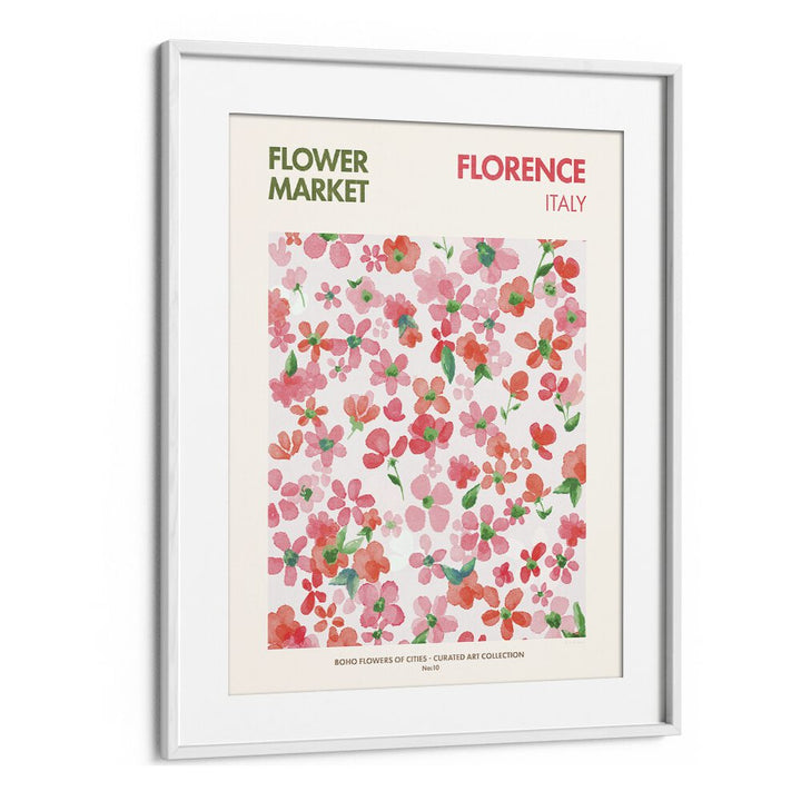 Vibrant FLORENCE - FLOWER MARKET I FLORAL FLOWER PAINTINGS in a white frame, perfect for adding charm to any space.