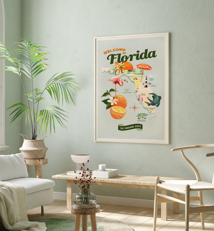 Bright and colorful FLORIDA , TRAVEL POSTERS showcasing the Sunshine State's vibrant culture and landscapes.