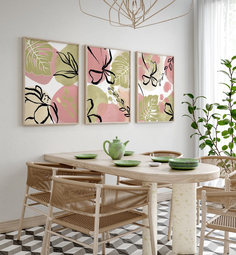 Brighten your home with the FLOURISH AND BLOOM SET, SET OF 3 PAINTINGS showcasing vibrant floral designs.