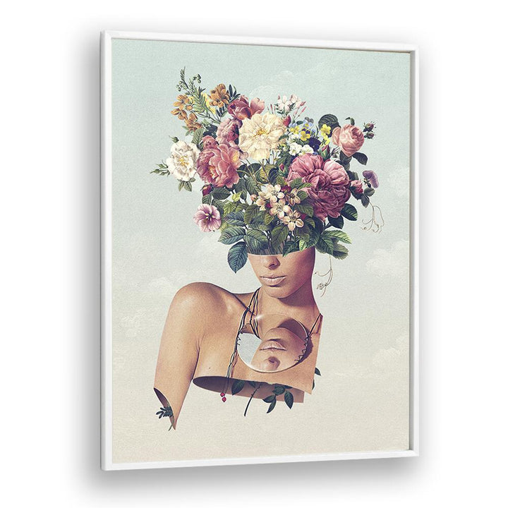 FLOWER ISM SURREAL PAINTING, SURREAL ART features a vibrant floral crown and elegant figure, perfect for art lovers.
