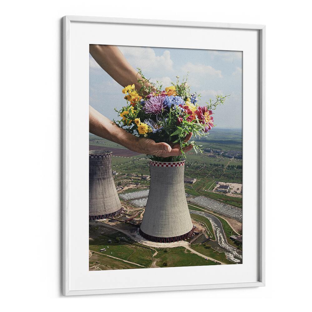 Surreal art print featuring a flower plant in a unique setting, by Vertigo Artography, perfect for your space.