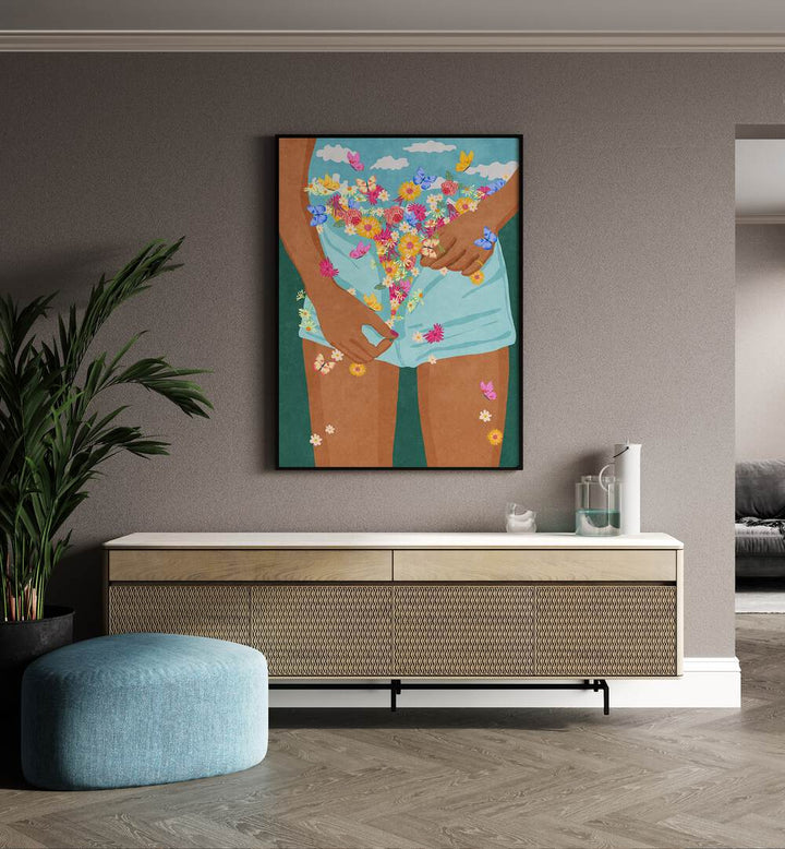 Vibrant "FLOWER MOOD, FASHION POSTERS" by Raissa Oltmanns enhancing a modern living space with pop art charm.